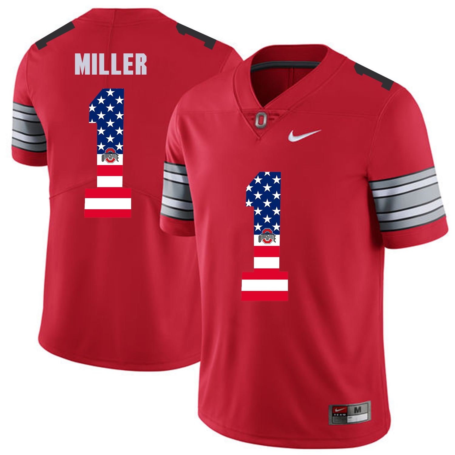 Men Ohio State 1 Miller Red Flag Customized NCAA Jerseys